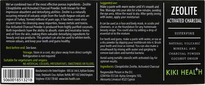 Kiki Zeolite with Activated Charcoal Powder – 60g — complete readable product label